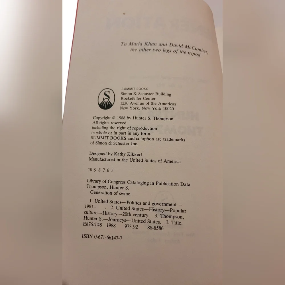 Generation of Swine Book by Hunter S. Thompson 1st Edition - Picture 3 of 4